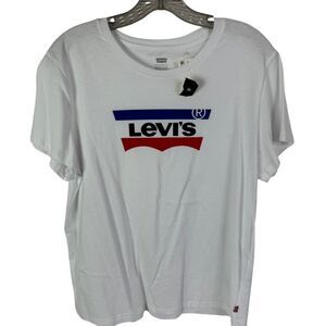 Levi's Women's T-Shirt Size XL White w/Large Logo Short Sleeves NEW